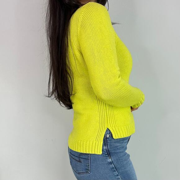 525 America Open Knit Side Slit Neon Green Sweater - Picture 2 of 8